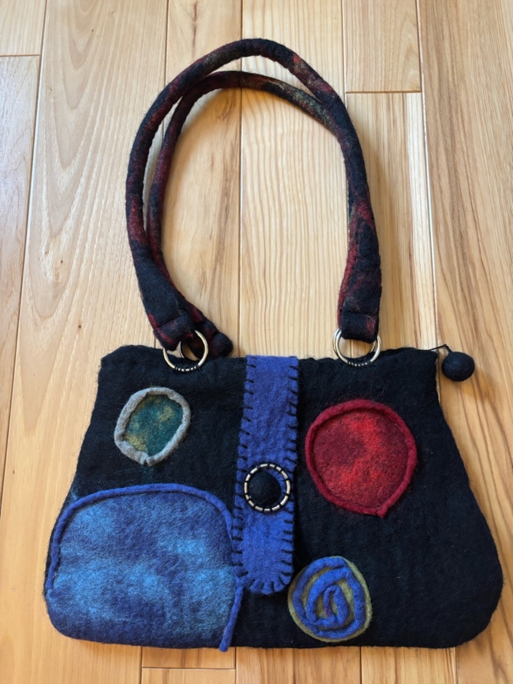 Rising Tide Y2K Boho Wool Embellished Black Shoulder Bag